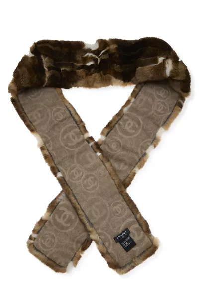 Brown Rabbit Fur Logo Muffler, , large