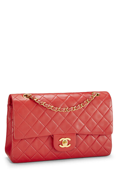Red Quilted Lambskin Classic Double Flap Medium , , large