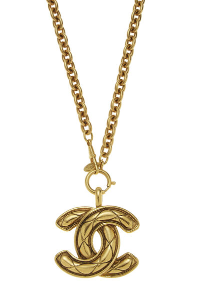 Gold Quilted 'CC' Necklace Large, , large