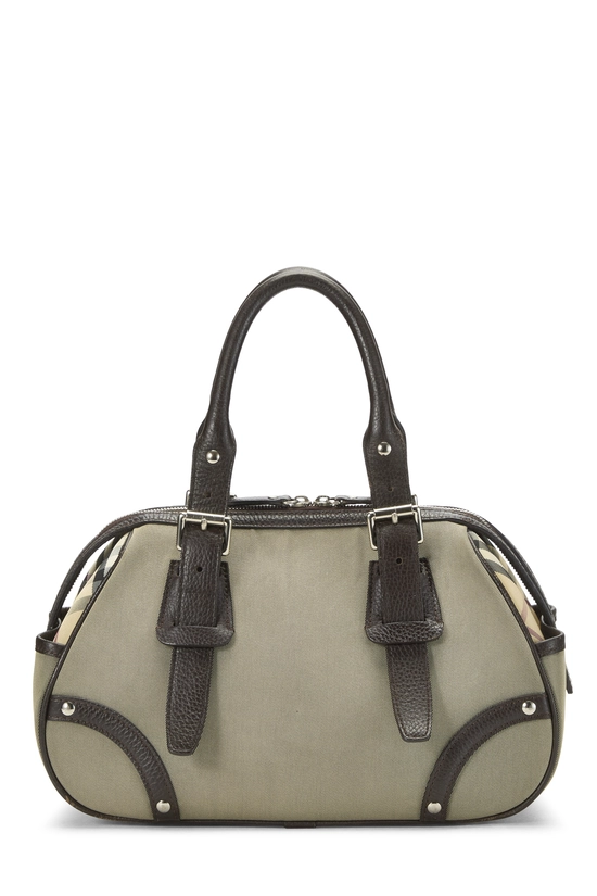 Brown Check Nylon Bowler Handbag, , large image number 3