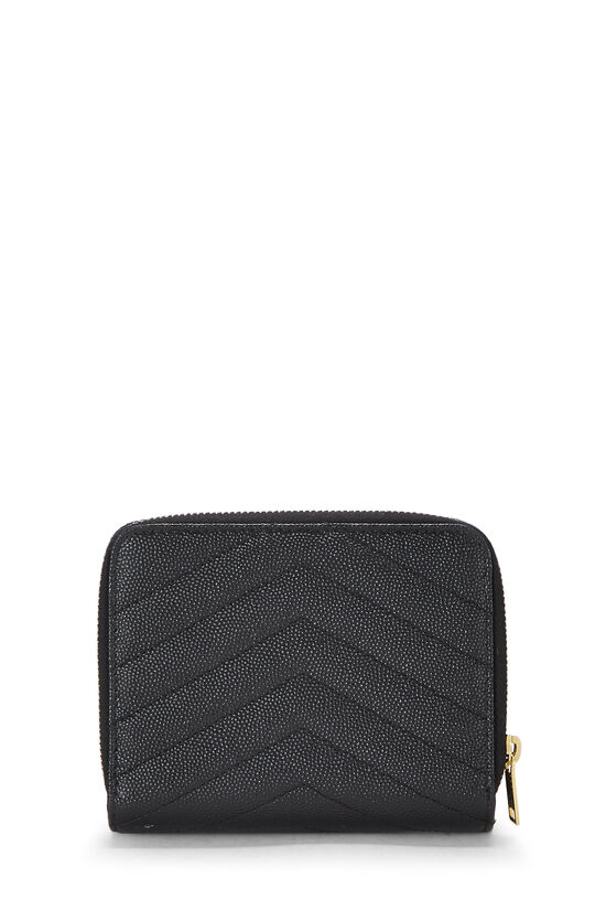 Black Chevron Grained Leather Compact Zip Wallet, , large image number 2