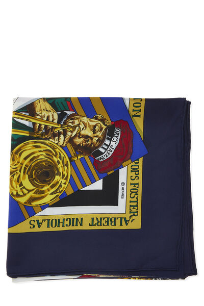 Navy & Multicolor 'New Orleans' Silk Scarf 90, , large