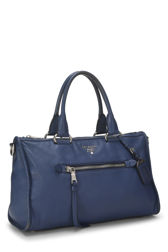 Pre-Owned Blue Vitello Daino Convertible Zip Handbag QNB1WTABNB005