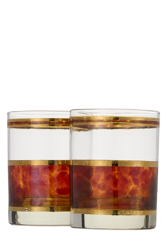 Brown Tortoiseshell 22k Gilded Glassware Set of 2, , large image number 0