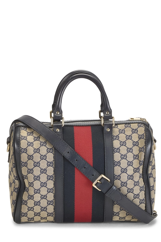 Navy GG Canvas Vintage Web Boston Bag Medium, , large image number 3