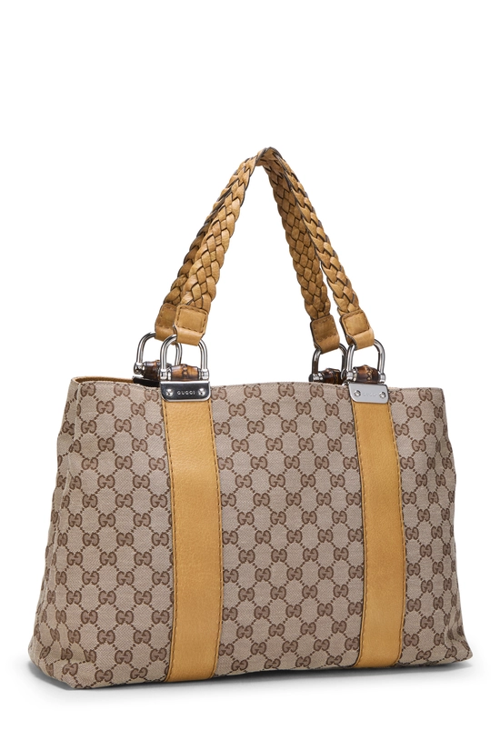 Yellow Original GG Canvas Bamboo Bar Tote Large, , large image number 1