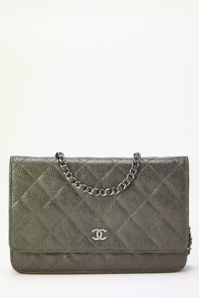 Chanel Green Caviar Classic Quilted Wallet On Chain (WOC)
