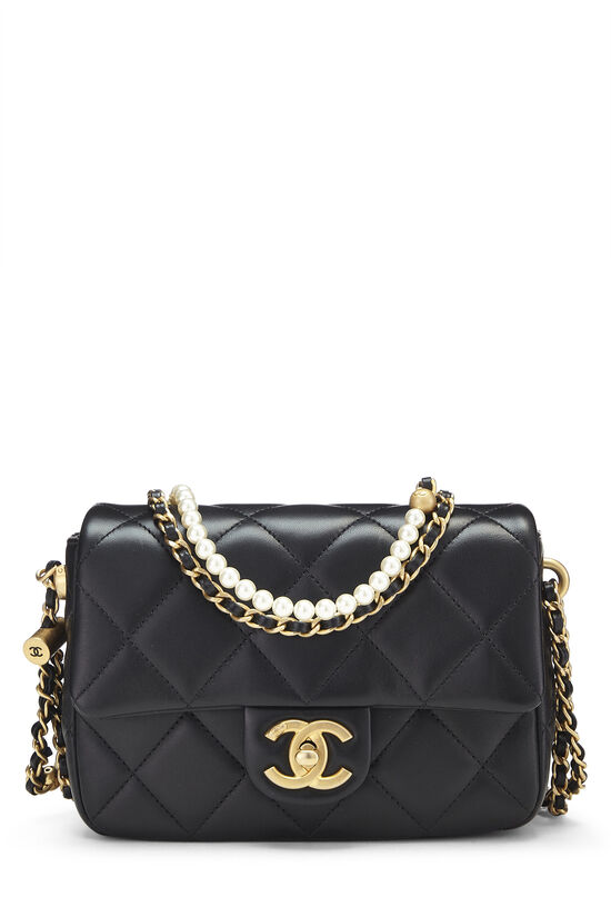Chanel Black And White Quilted Lambskin Mini Flap Bag Gold