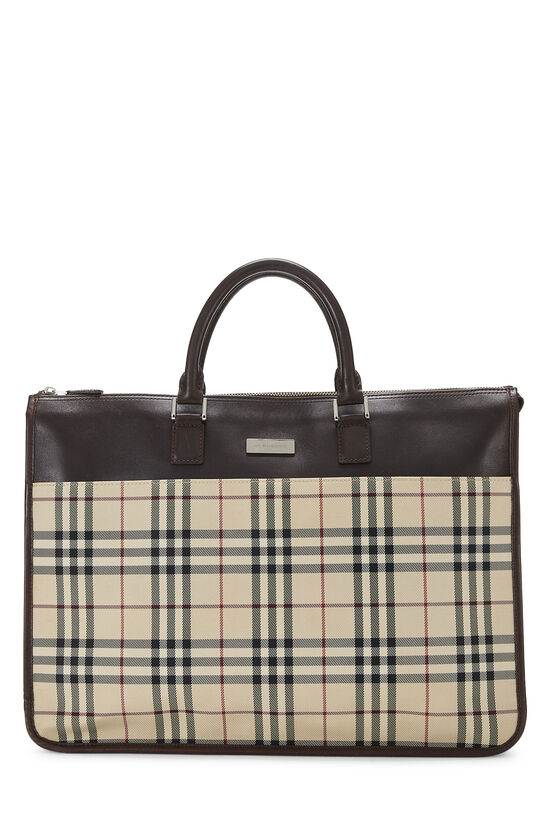 Brown Canvas Check Briefcase, , large image number 0