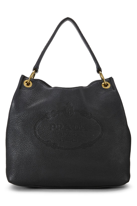 Black Vitello Daino Embossed Logo Hobo, , large image number 0