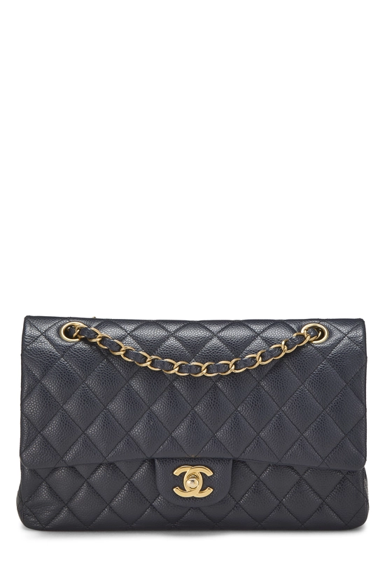 Navy Quilted Caviar Classic Double Flap Medium, , large image number 0