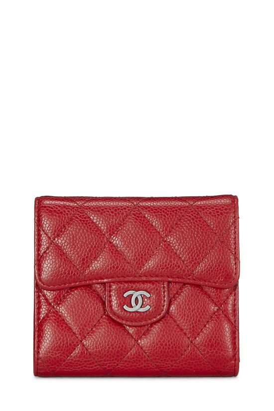 Red Quilted Caviar Classic Flap Wallet Small , , large image number 0