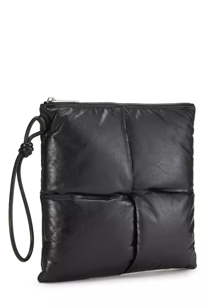 Black Calfskin Maxi Intrecciato Padded Pouch, , large