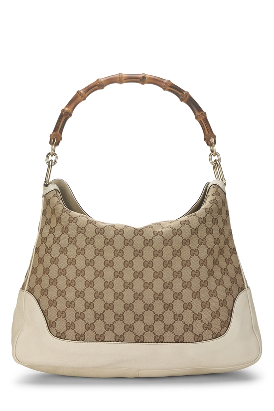 White Original GG Canvas Diana Bamboo Hobo Large, , large image number 0