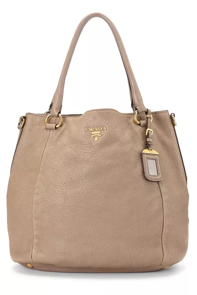 Grey  Vitello Daino Convertible Tote Medium