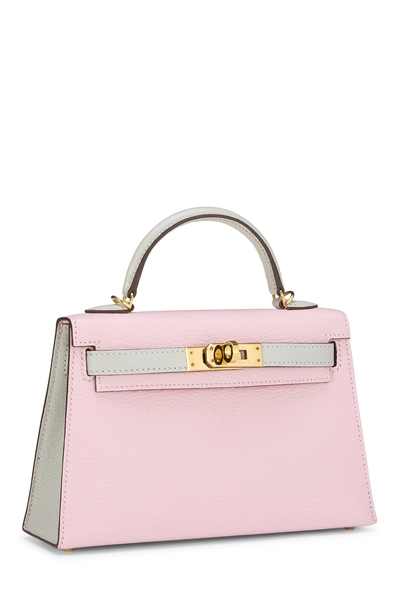 Rose Sakura & Pearl Grey Chevre Horseshoe Kelly Sellier 20 Mini Special Order, , large