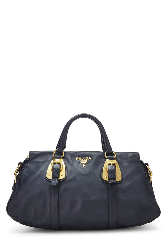 Navy Leather Bauletto Handbag, , large image number 1