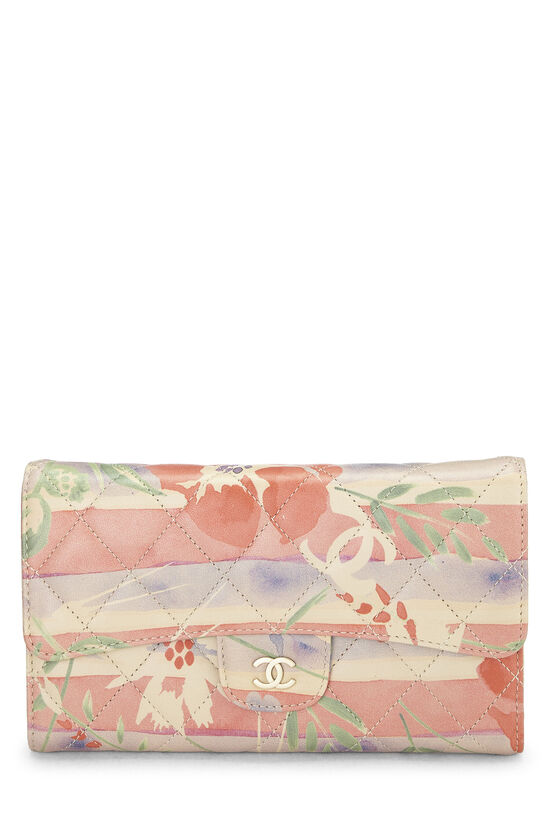 Pastel Quilted Lambskin Watercolor Floral Flap Wallet, , large image number 0