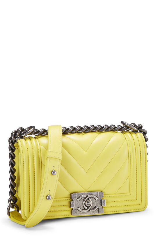 Yellow Chevron Lambskin Boy Bag Small, , large image number 1