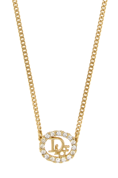 Gold Crystal Oval Logo Necklace, , large