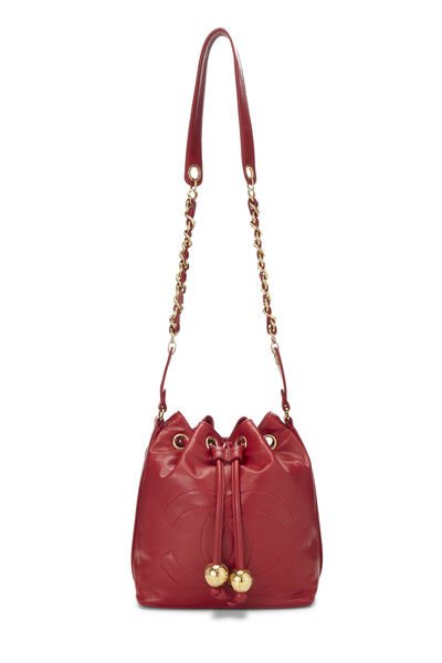 Red Lambskin 'CC' Bucket Bag, , large