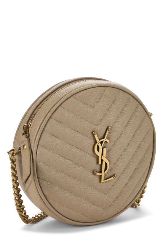 Beige Grainy Leather Round Camera Bag, , large image number 1