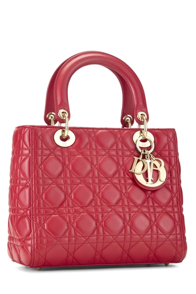 Red Cannage Quilted Lambskin Lady Dior Medium, , large