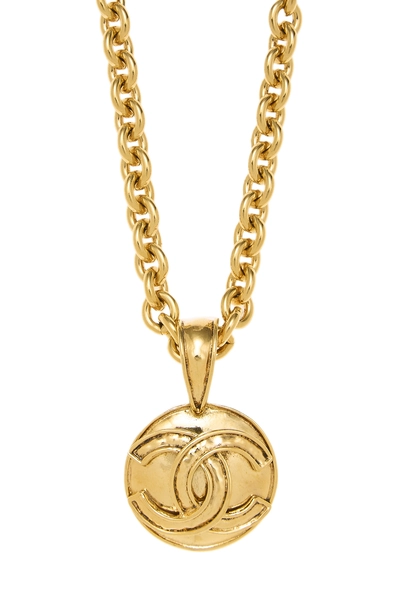Gold 'CC' Round Necklace, , large