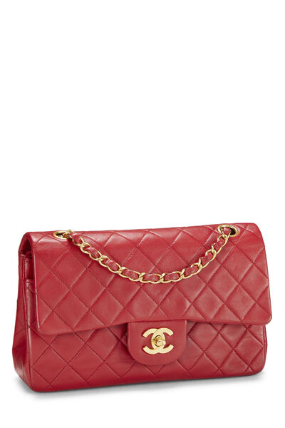 Red Quilted Lambskin Classic Double Flap Small, , large