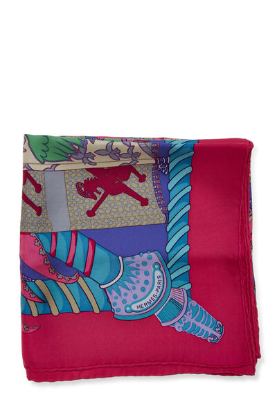 Pink & Multicolor '&Eacute;tendards et Banni&egrave;res' Silk Scarf 90, , large