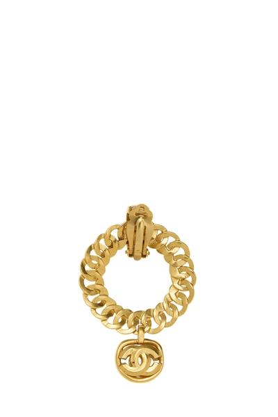Gold 'CC' Hoop Dangle Earrings, , large