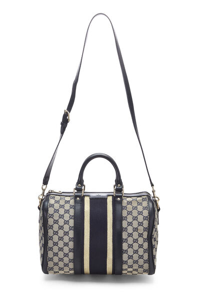 Navy GG Canvas Vintage Web Boston Medium, , large