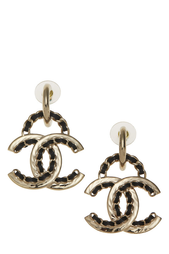 Chanel Gold & Black Woven 'CC' Dangle Earrings Q6JFBW17KB005