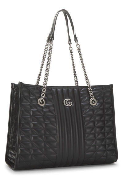 Black Leather GG Marmont Tote, , large