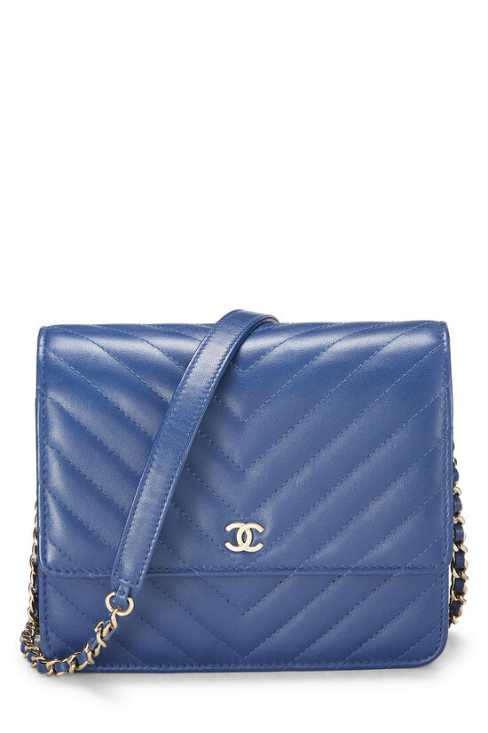 Blue Chevron Lambskin Square Wallet on Chain (WOC), , large image number 0