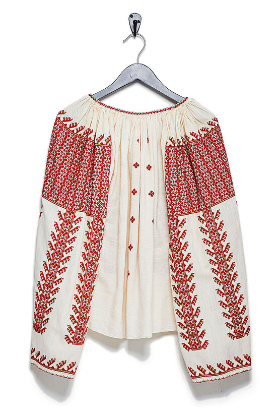 Red & Cream Linen Embroidered Top, , large image number 1