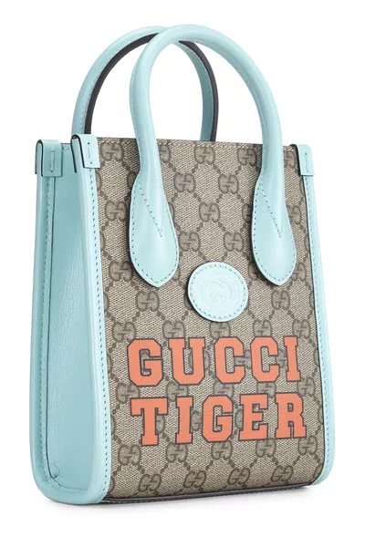 Turquoise Original GG Supreme Canvas Tiger Tote Mini, , large
