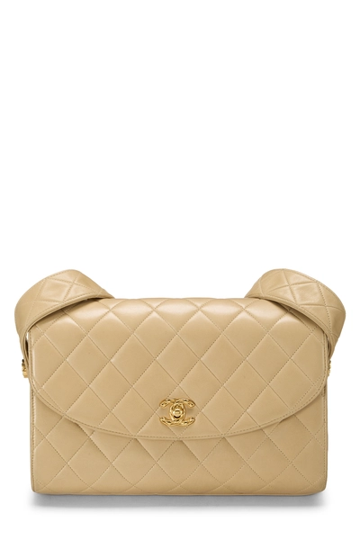 Beige Quilted Lambskin Shoulder Bag Medium