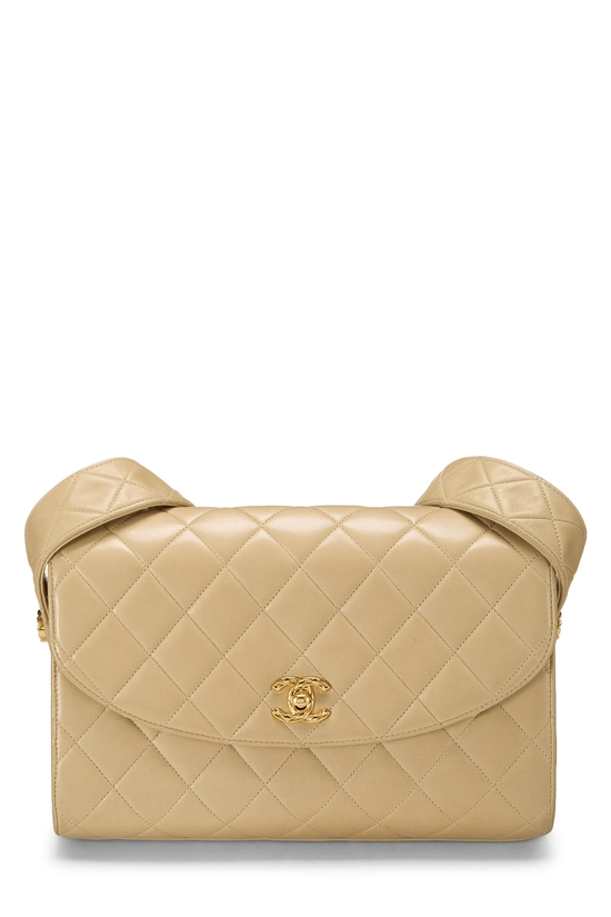 Beige Quilted Lambskin Shoulder Bag Medium, , large image number 0