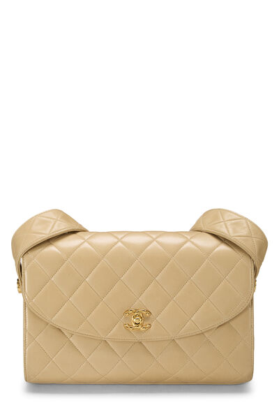 Beige Quilted Lambskin Shoulder Bag Medium