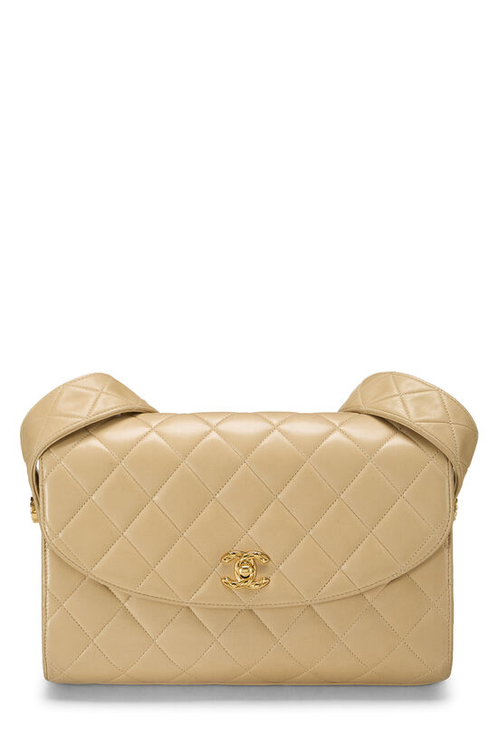 Beige Quilted Lambskin Shoulder Bag Medium, , large image number 0