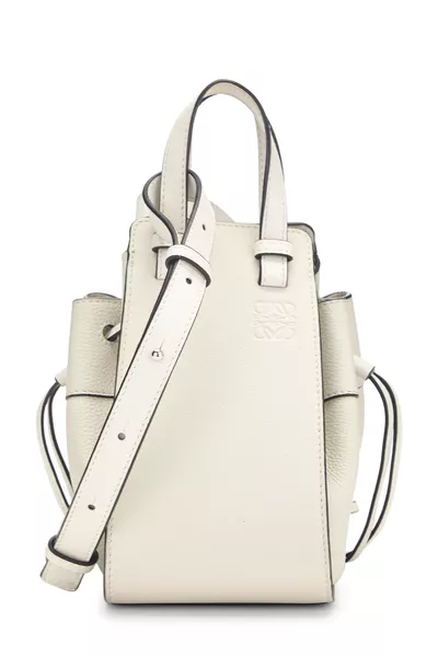 White Calfskin Hammock Drawstring Bag Mini