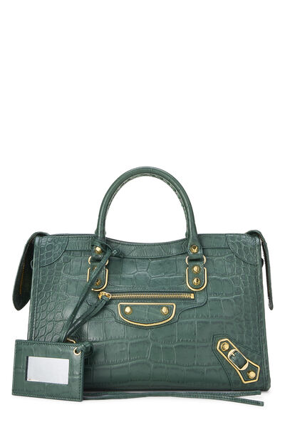 Green Embossed Metallic Edge Classic City Bag Small