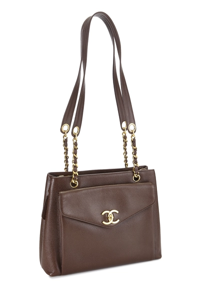 Brown Caviar Pocket Tote Small, , large