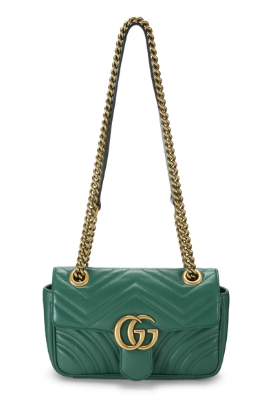 Gucci Green Leather GG Marmont Matelassé Shoulder Bag Mini