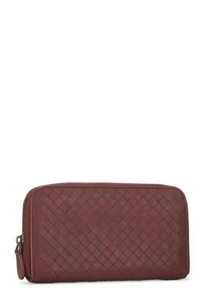 Burgundy Intrecciato Zip Around Wallet, , large