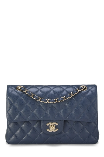 Chanel Blue Quilted Caviar Classic Double Flap Small