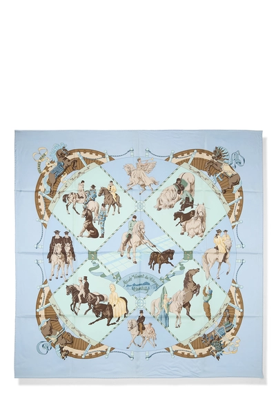 Blue & Multicolor 'Mus&eacute;e Vivant du Cheval Chantilly' Silk Scarf 90