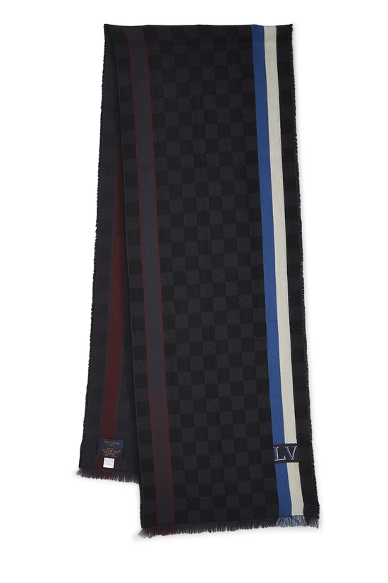 Navy Damier Graphite Echarpe Messager Wool Scarf, , large image number 0