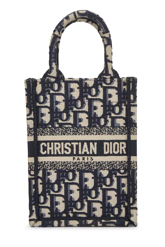 Navy Oblique Canvas Book Tote Phone Bag Mini, , large image number 0